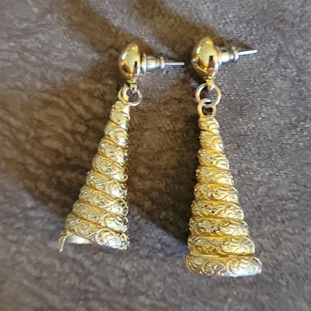 Vtg 1950s Spiral Atomic Cone Dangle Castlecore Art Noveau Post Earrings - Picture 4 of 4